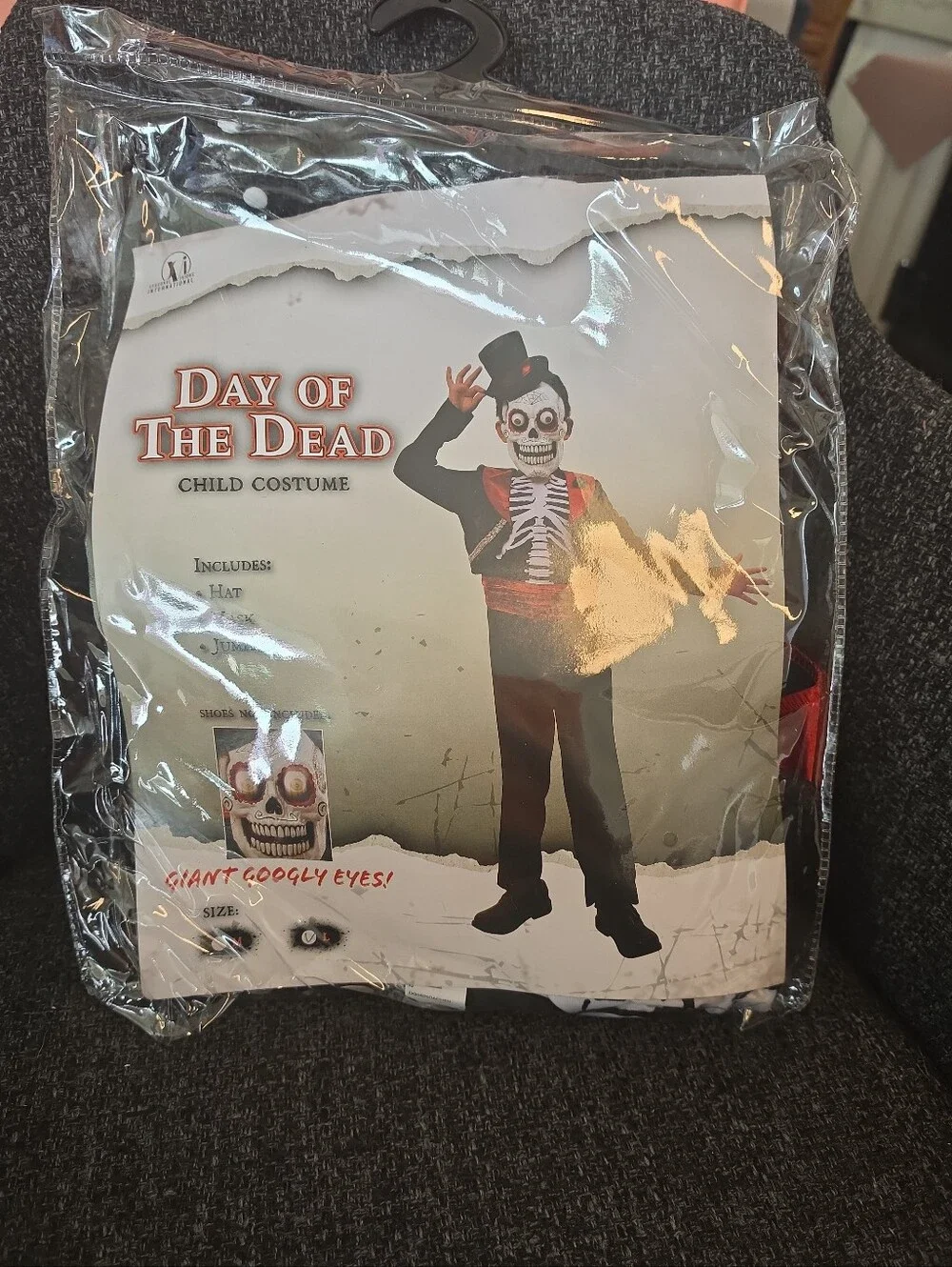 NIP Day Of The Dead Child Halloween Costume Boys Size Large Giant Googly Eyes!
